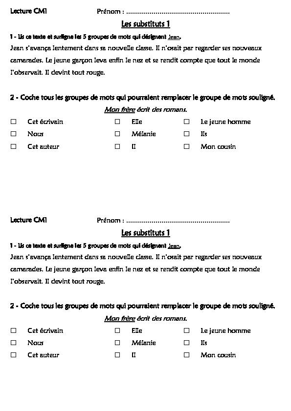 [PDF] (CM1) 3 - Les substituts - Exercices - - Chez Monsieur Paul