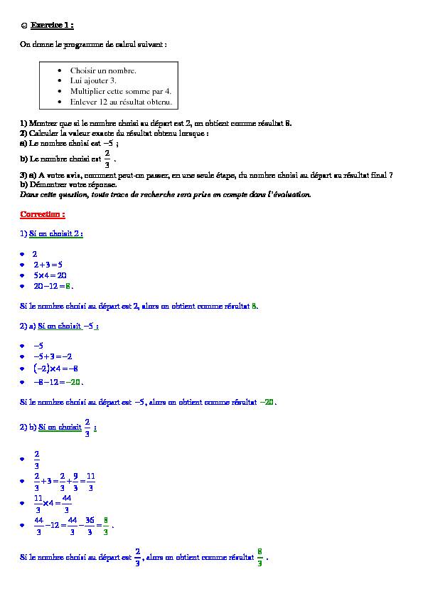 [PDF] Programmes de calcul - Correction