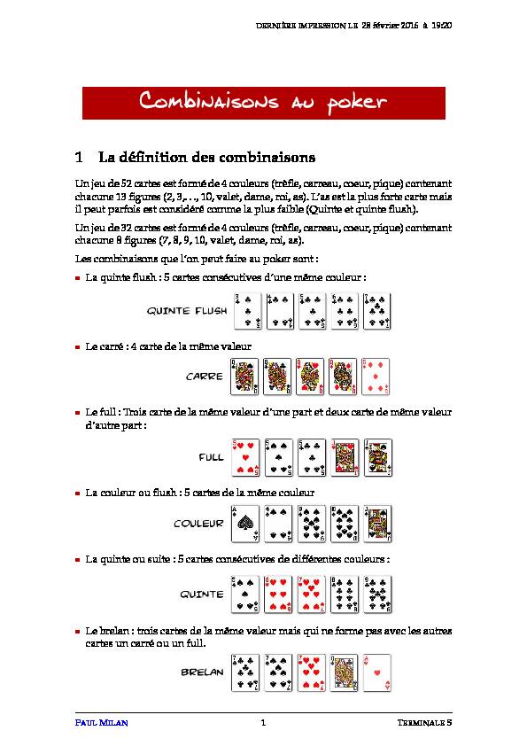 Combinaisons au poker - Lycée dAdultes