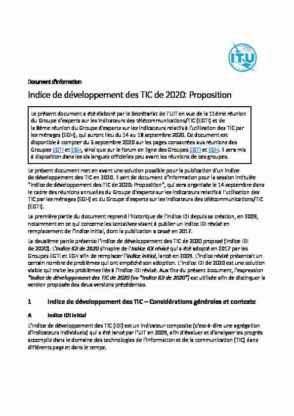Indice de développement des TIC de 2020: Proposition