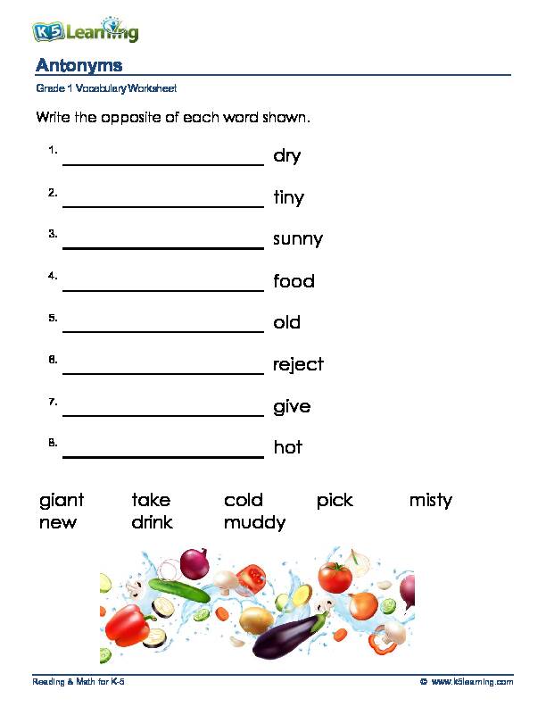 1st Grade Opposite Words/Antonyms   - K5 Learning