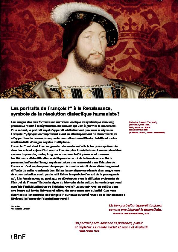 Les portraits de François I à la Renaissance symbole de la
