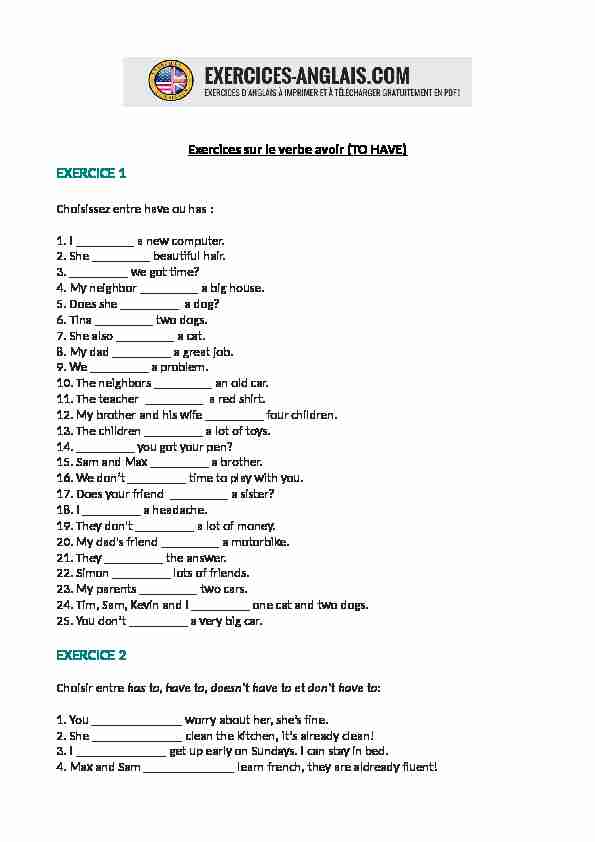 Exercices sur le verbe avoir (TO HAVE) - Exercices-anglaiscom