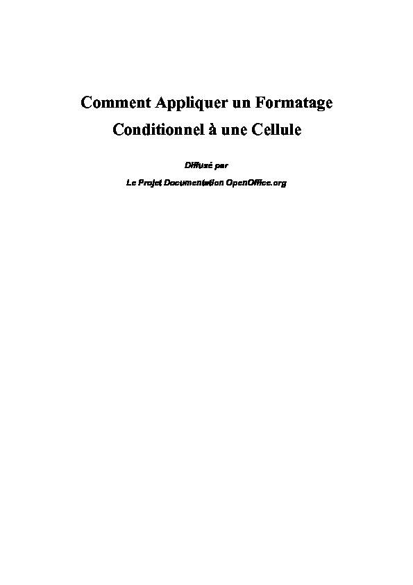 [PDF] Comment Appliquer un Formatage Conditionnel à une Cellule