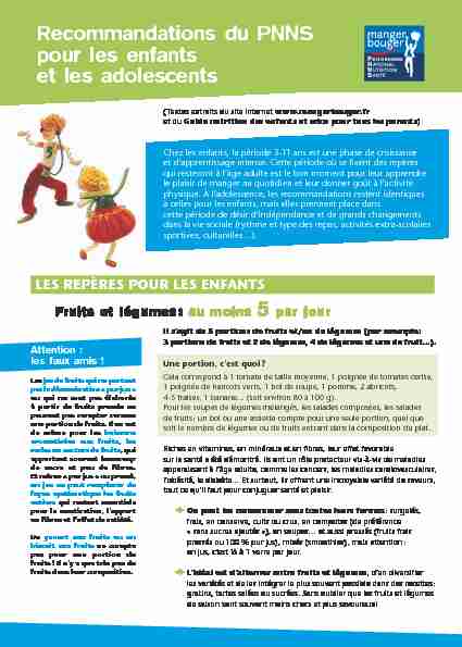 [PDF] Recommandations du PNNS pour les enfants et les adolescents