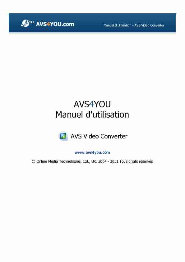 Manuel dutilisation - AVS Video Converter