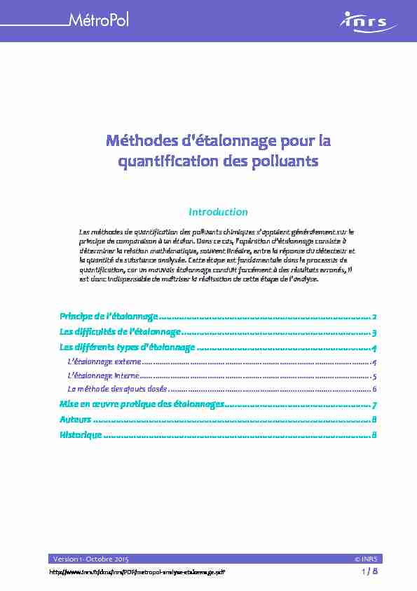 [PDF] Méthodes détalonnage pour la quantification des polluants - INRS