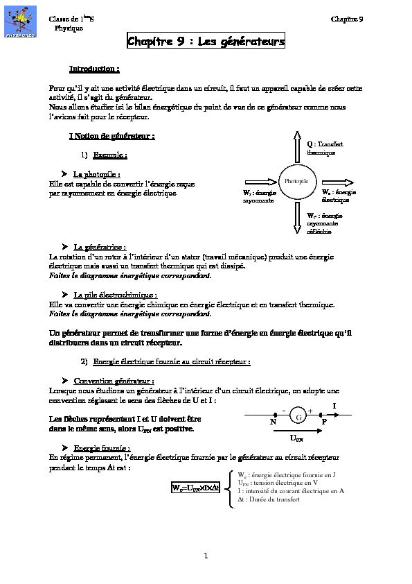 [PDF] Chapitre 9 : Les générateurs - - Physagreg