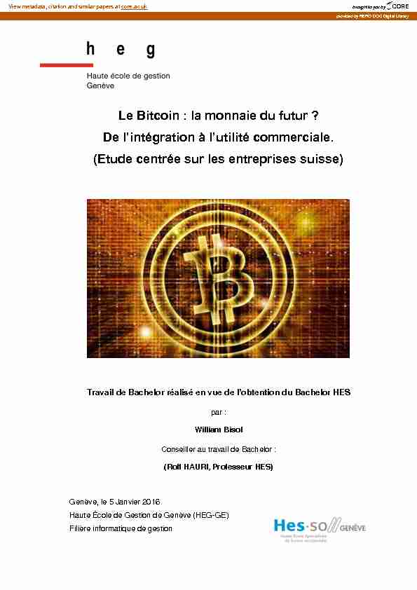 Le Bitcoin : la monnaie du futur ? De lintégration à lutilité
