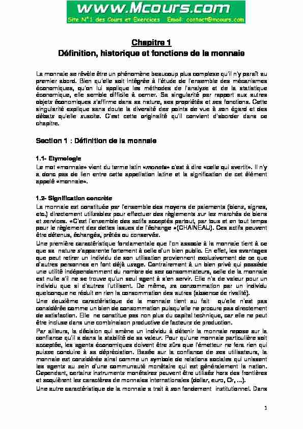 [PDF] Fonctions de la monnaie - Cours, tutoriaux et travaux pratiques