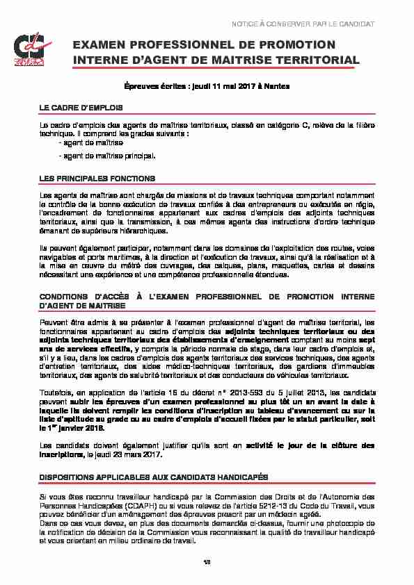[PDF] NOTICE EXAMEN PRO AGENT MAITRISE 2017 - agirhe-concoursfr