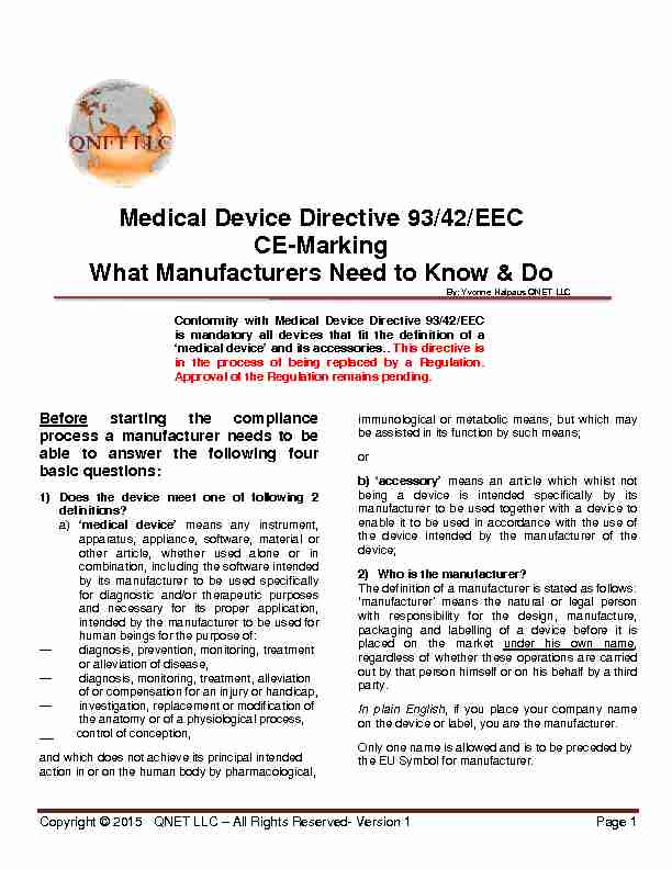 Medical Device Directive 93/42/EEC CE-Marking What