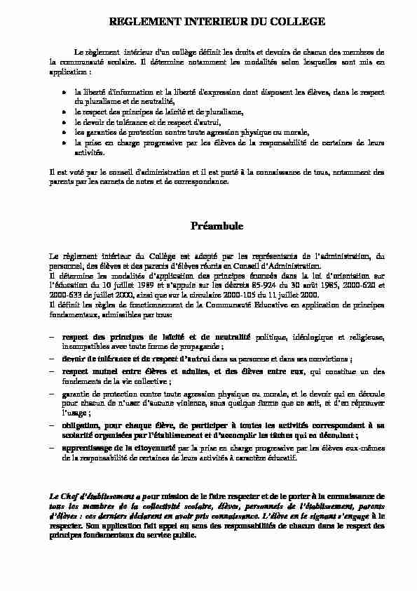 [PDF] reglement interieur du college - Collège Rabelais - Niort