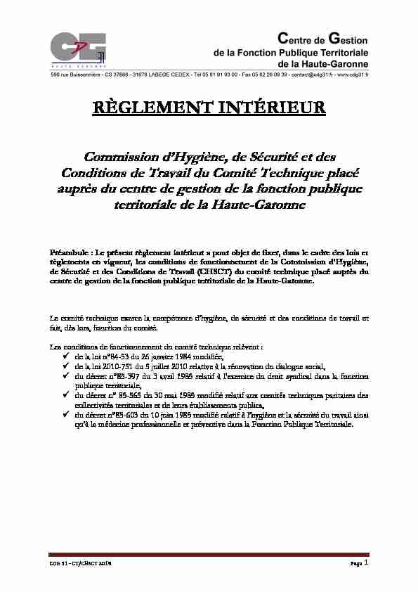 [PDF] 2015 - Règlement intérieur CHSCT - CDG30