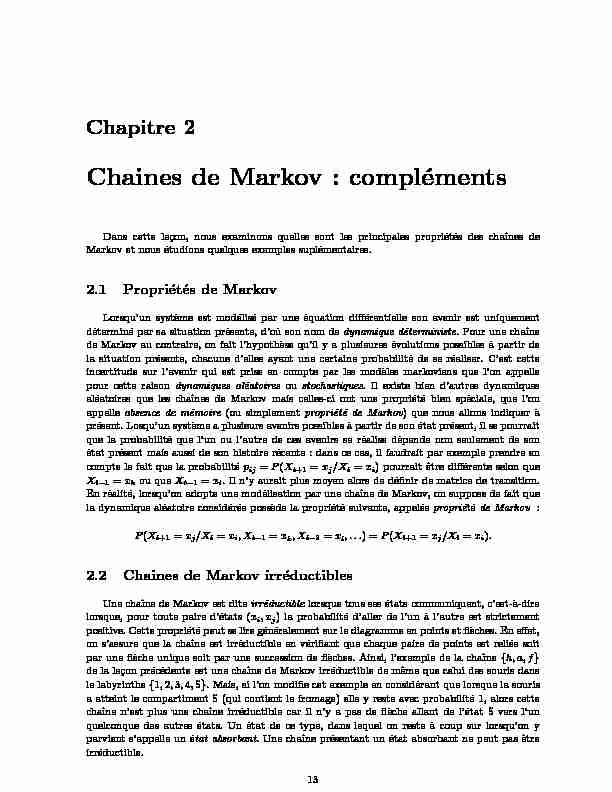 Chapitre 2 - Chaines de Markov : compléments