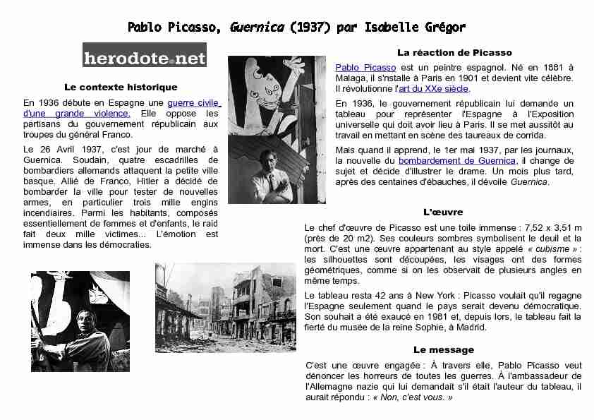 [PDF] HISTOIRE DES ARTS : ANALYSE DE GUERNICA Lœuvre en détail