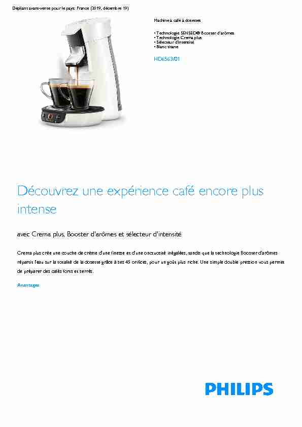 Product Leaflet: Machine à café à dosettes technologie SENSEO