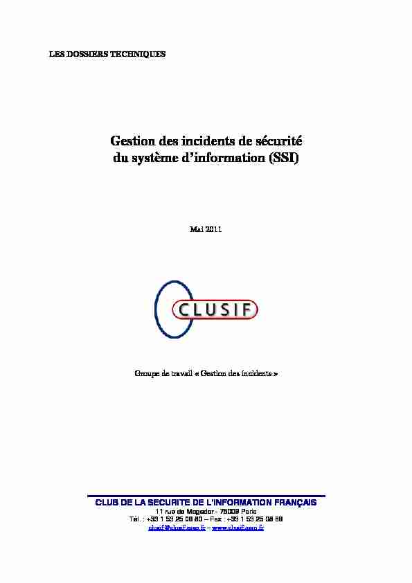 [PDF] Gestion des incidents de sécurité du système dinformation (SSI)