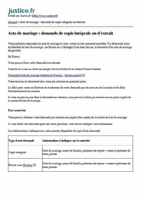 Acte de mariage : demande de copie intégrale ou dextrait