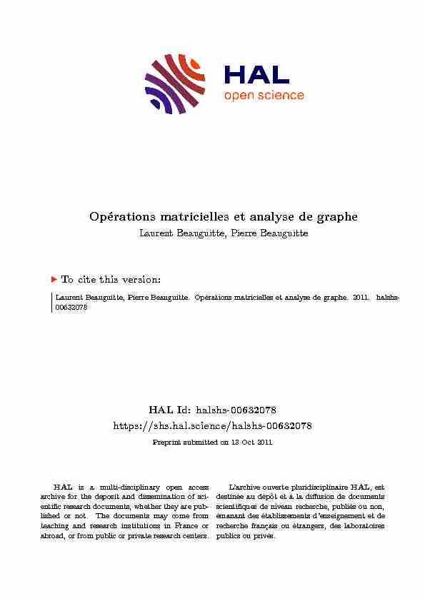 Opérations matricielles et analyse de graphe - HAL-SHS