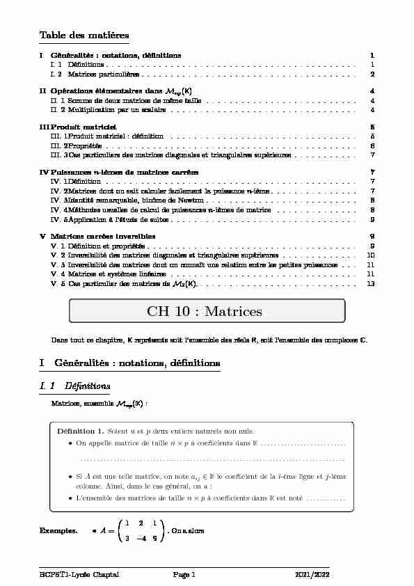 CH 10 : Matrices
