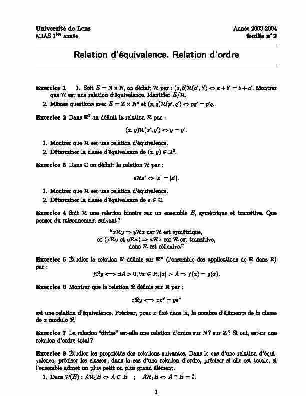 [PDF] Relation déquivalence Relation dordre - PAGE WEB DANDRE