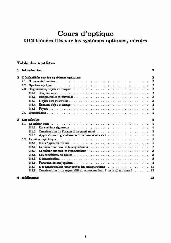 [PDF] O12-Généralités sur les systèmes optiques miroirs - Physagreg