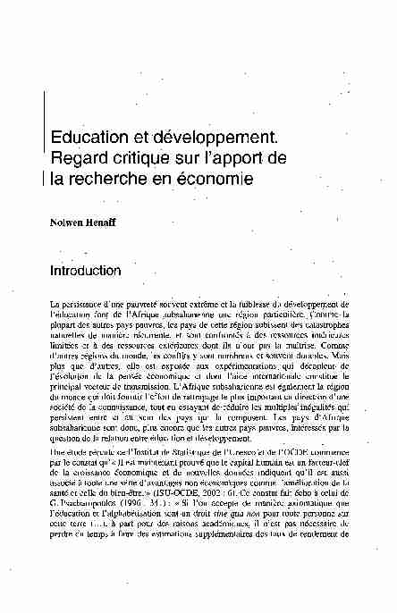 Education et développement : regard critique sur l'apport de