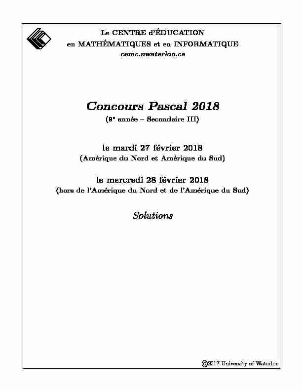 Concours Pascal 2018