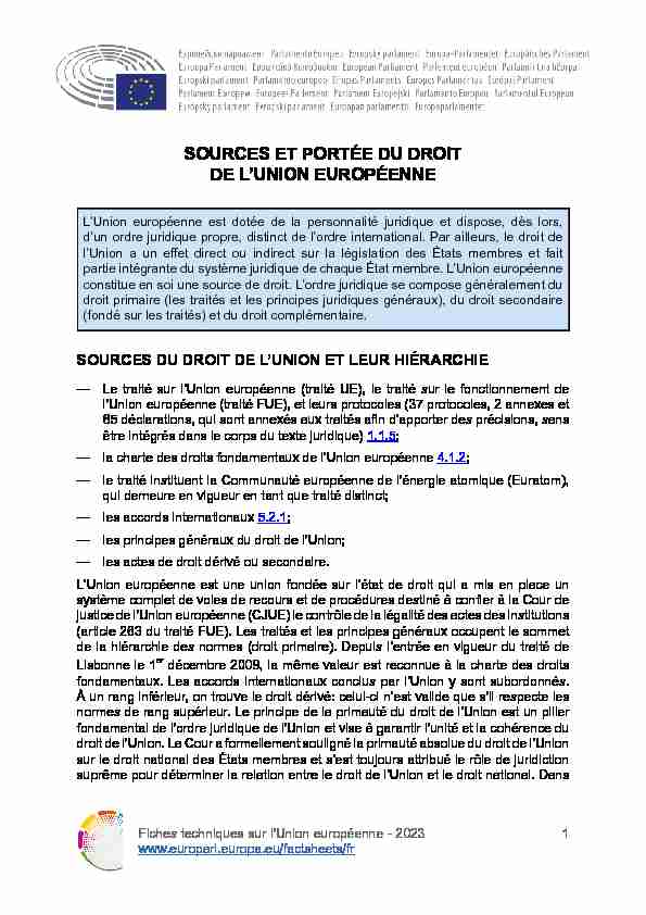[PDF] Sources et portée du droit de lUnion européenne