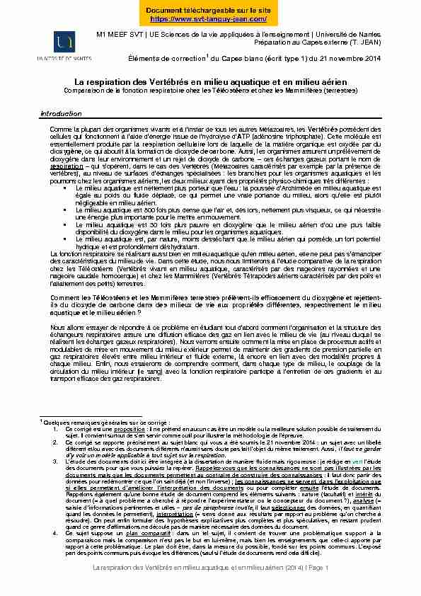 [PDF] Respiration des Vertrébrés aquatiques / aériens  - Tanguy JEAN