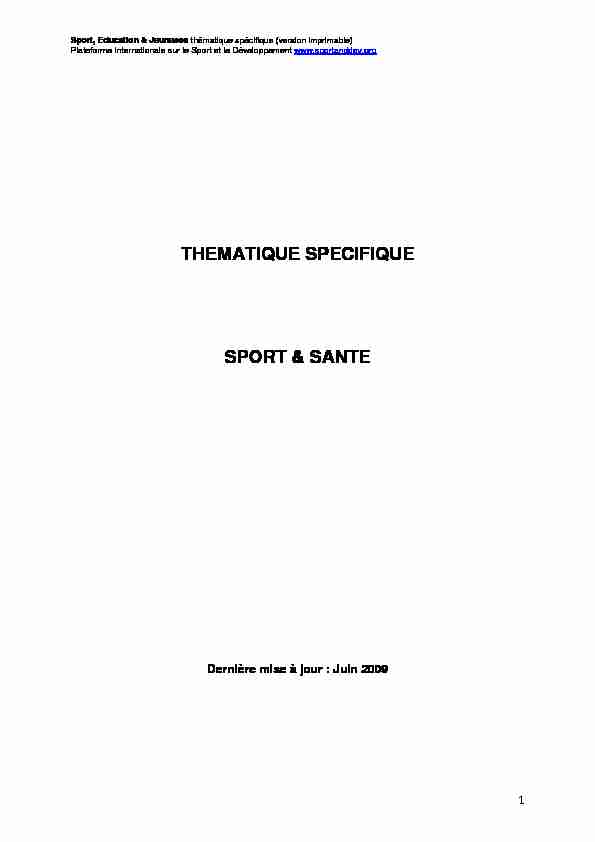 THEMATIQUE SPECIFIQUE SPORT & SANTE - sportanddevorg