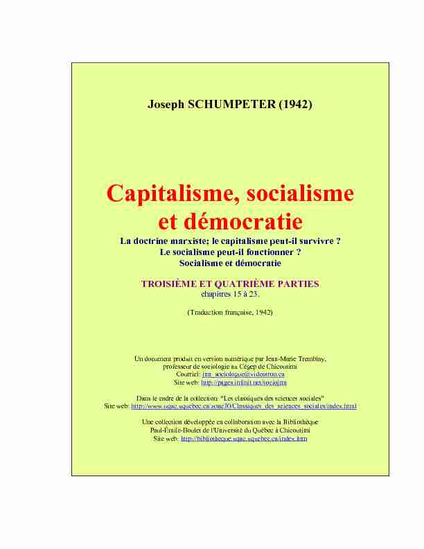 Capitalisme socialisme et démocratie - Chicoutimi