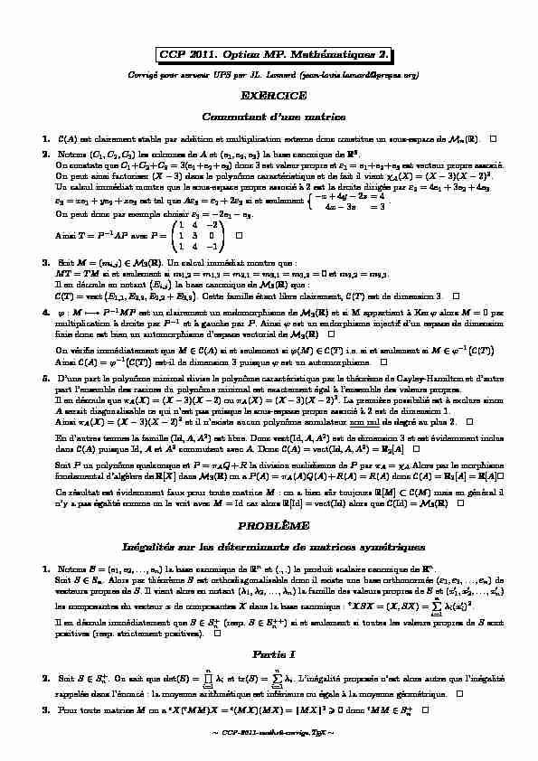 CCP 2011. Option MP. Mathématiques 2. EXERCICE Commutant d