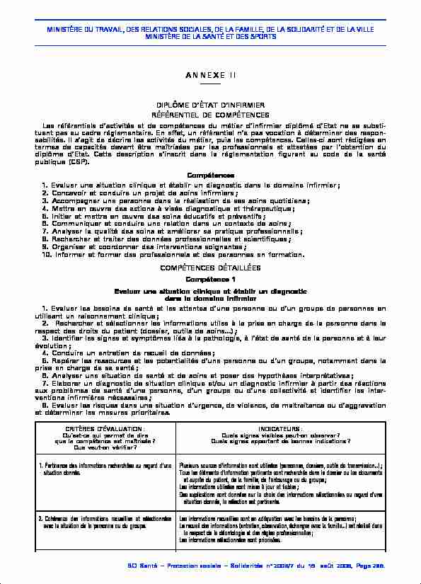 ANNEXE II RÉFÉRENTIEL DE COMPÉTENCES - Ministère de la