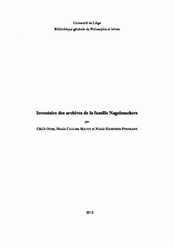 Inventaire des archives de la famille Nagelmackers - uliegebe