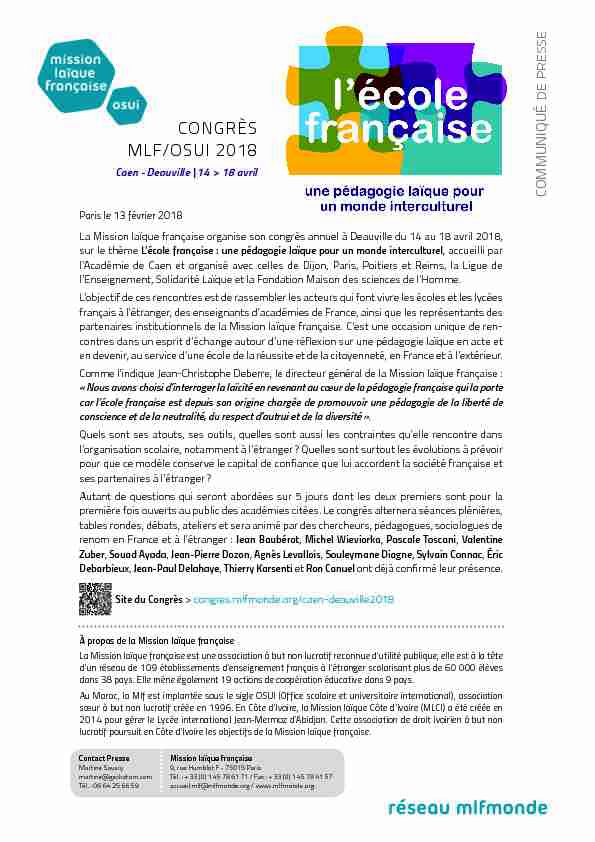 MLF/OSUI 2018 CONGRÈS COMMUNIQUÉ - Mission laïque française