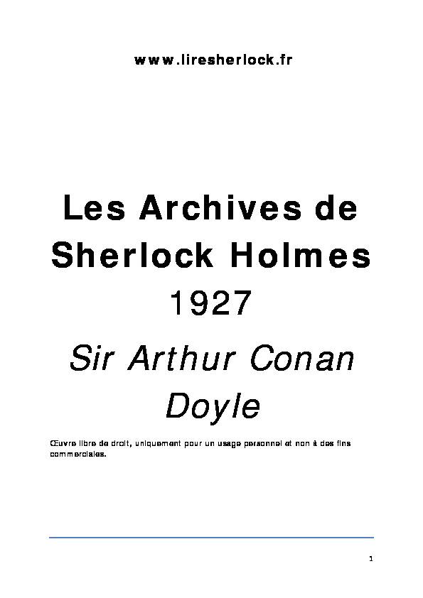 Les Archives de Sherlock Holmes 1927 Sir Arthur Conan Doyle