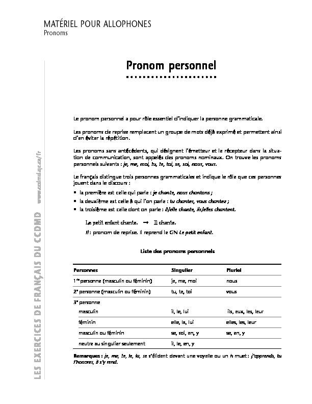 [PDF] Pronoms personnel - CCDMD