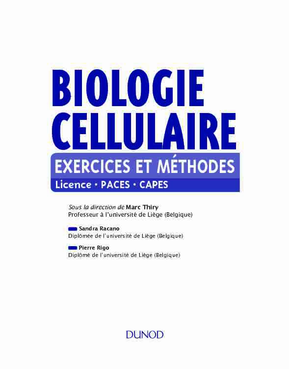 Biologie cellulaire Exercices et méthodes
