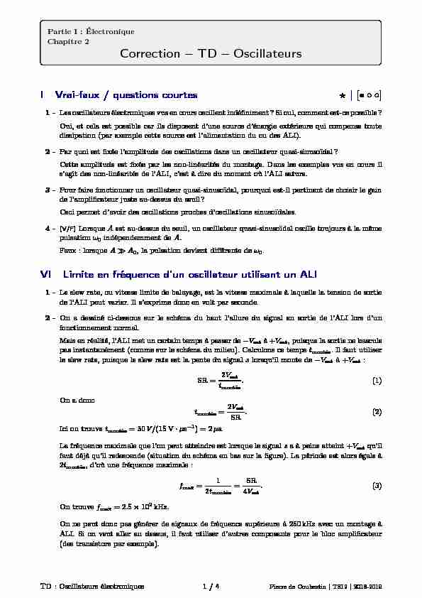 [PDF] Correction – TD – Oscillateurs