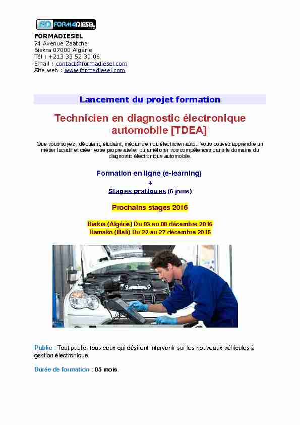[PDF] Technicien en diagnostic électronique automobile  - FORMADIESEL