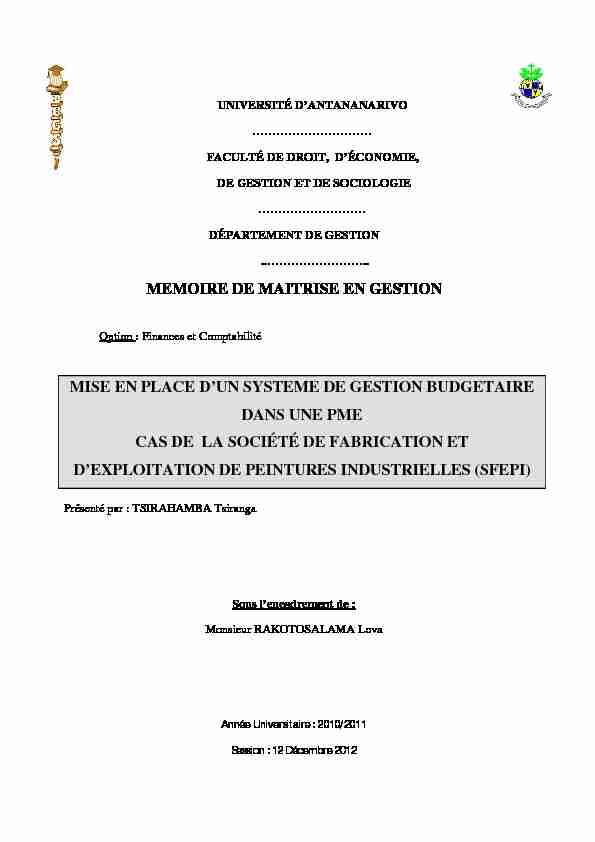[PDF] MEMOIRE DE MAITRISE EN GESTION MISE EN PLACE DUN