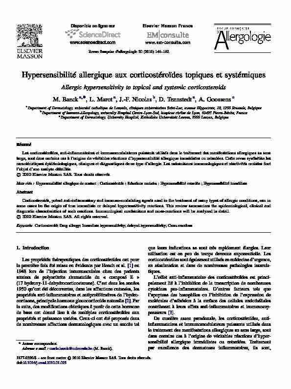 Hypersensibilité allergique aux corticostéroïdes topiques et