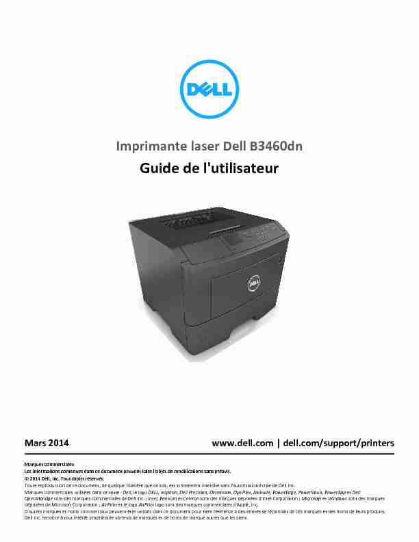 Dell B3460dn Mono Laser Printer Guide de lutilisateur