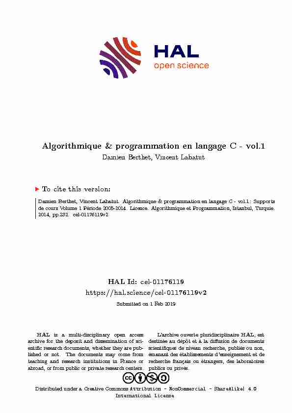 Algorithmique & programmation en langage C - vol.1 - Archive