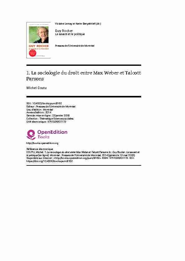 1. La sociologie du droit entre Max Weber et Talcott Parsons