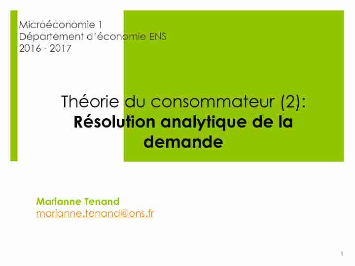 Théorie du consommateur (2) - Paris School of Economics