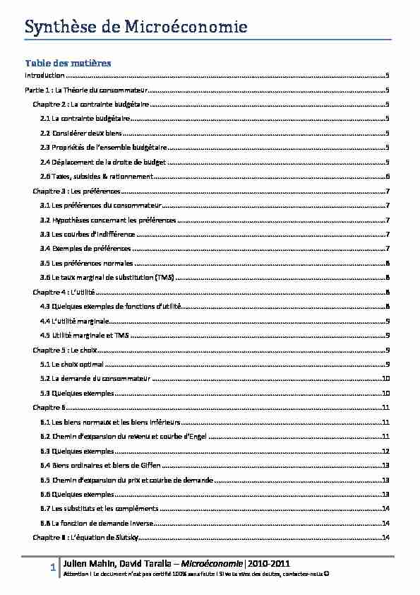 [PDF] Synthèse de Microéconomie