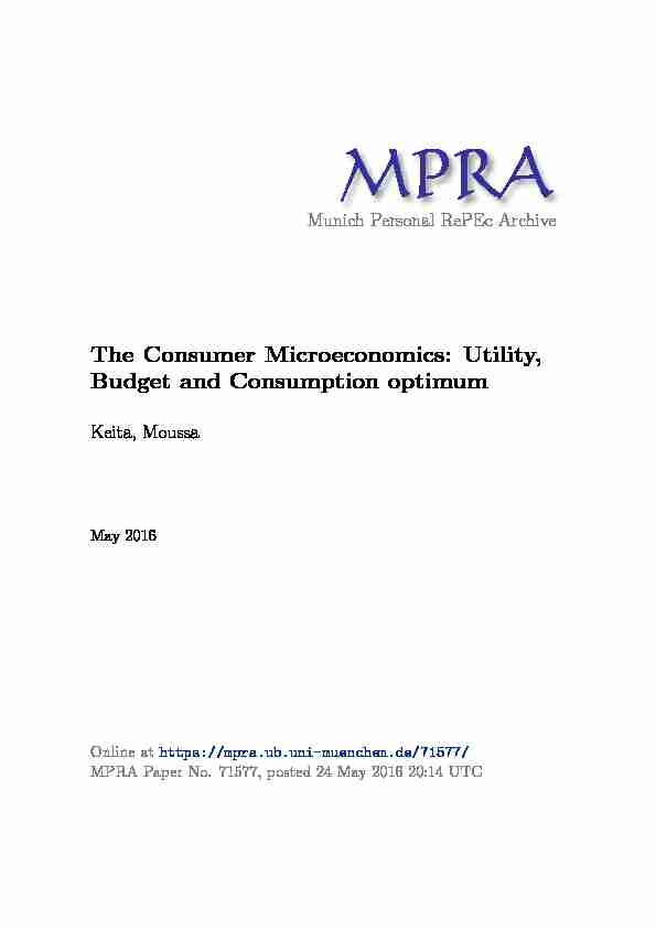 The Consumer Microeconomics: Utility Budget and Consumption